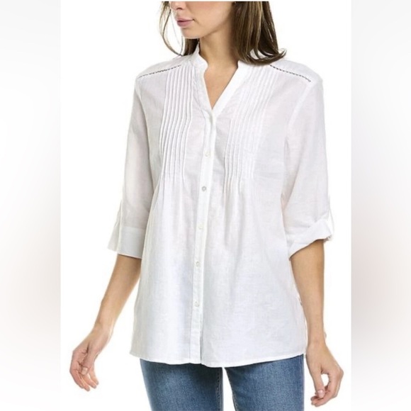 McLaughlin Riviera Linen Blend White Blouse Top Size XL - Picture 9 of 9
